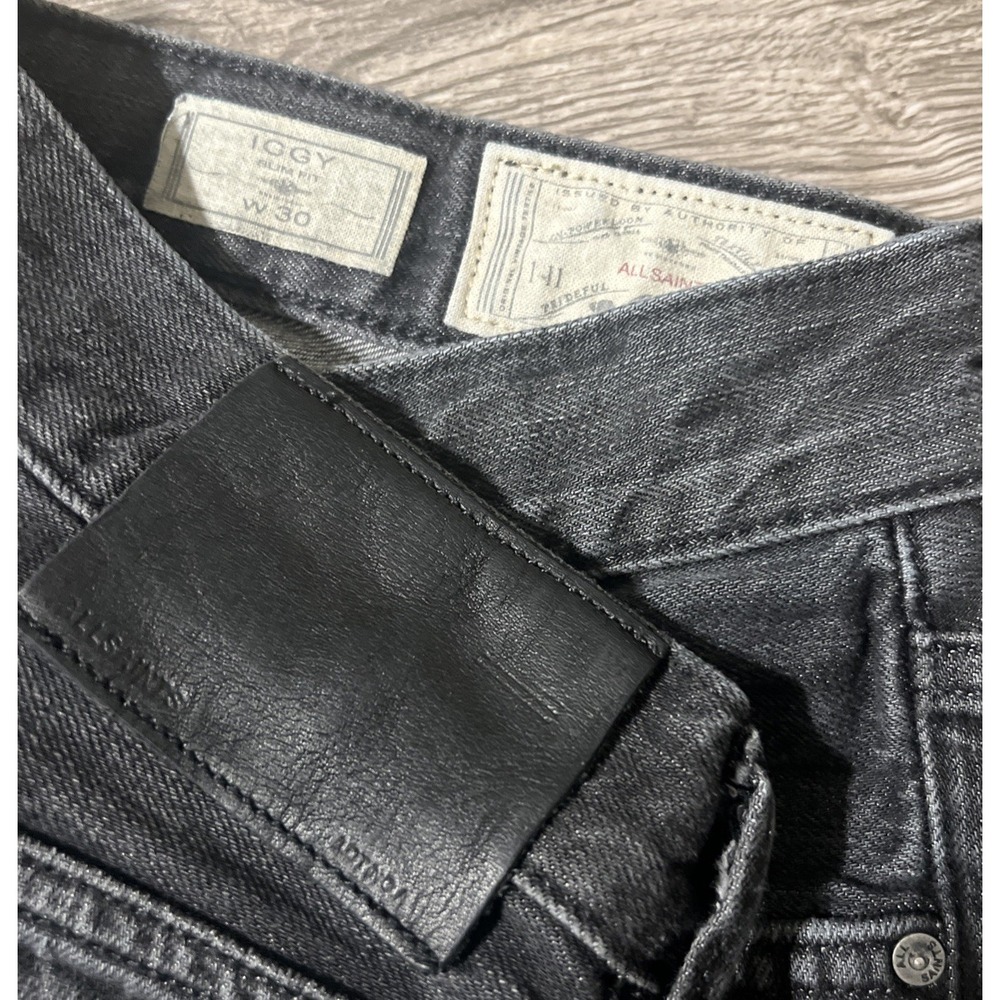 AllSaints Iggy Jeans Black Charcoal Wash Slim Straight Button Fly Jeans Sz 30x30